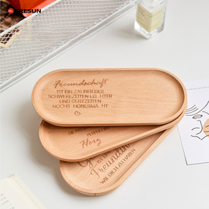 Bandeja de Servir Ovalada de Madera de Haya, Bandeja de Madera Maciza Segura para Alimentos, Bandeja para Desayuno y Pan, Grabado Láser, Regalo - Product Image 1