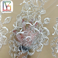 Nouveau tissu en dentelle africaine perlée, tissu en dentelle florale, tissu en dentelle à perles, tissu en dentelle à sequins, tissu en dentelle brodée pour robe de mariée de luxe