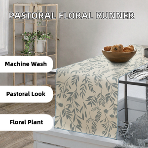 Pastoral Cotton Table <b>Runner</b> Printed Floral Plant Pattern Heat Resistant <b>Washable</b> Table Linen for Home Party Wedding - Product Image 2