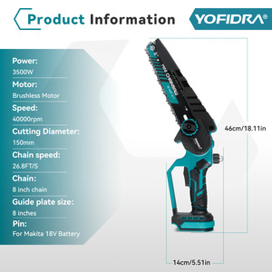 Yofidra Tronçonneuse sans balais de 8 pouces Machine nue bleue avec boîtier en plastique pour batterie 18v avec affichage numérique <span class=keywords><strong>Mini</strong></span> tronçonneuse - Product Image 3