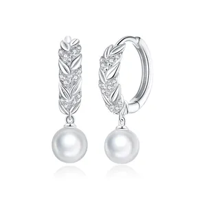 925 Sterling Silver Phụ Nữ Bông Tai Hình Học Sáng Bóng Tai Lúa Mì Bạc Trang Sức Cho Phụ Nữ Cô Gái Trẻ Em Bông Tai Bạc BSE446