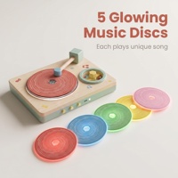 Tocadiscos de Madera Recargable para Niños, Juguete de Simulación con Espectáculo de Luces Coloridas, Juguete Musical Educativo Multifuncional para la Primera Infancia