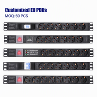 Spike Guard Schuko PDU 19 Inch Enam Soket Dengan Saklar, Bodi Terpadu 16A 230V DIN 49440 Unit Daya Kabinet Rak untuk Pemasangan di Rak