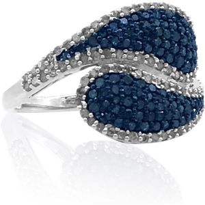 Jewelspaark <b>Diamond</b> <b>Ring</b> 1.00 Cttw White & Blue Color Enhanced Round Brilliant Cut Engagement Band for Women in 925 Sterling - Product Image 2