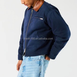 Custom Streetwear High Quality Zipper Work <b>Jacket</b> Boxy Cropped Vintage Blank Leather Lapel Workwear Duck <b>Canvas</b> <b>Jackets</b> <b>Men</b> - Product Image 2