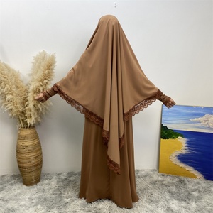 6693+2306# Eid Simple but Luxurious Closed Abaya Khimar <b>Set</b> With Premium Lace Ribbon Long Sleeve Summer Women Dress <b>Sets</b> 6 Color - Product Image 6