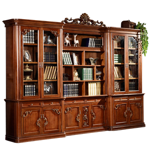 Bibliothèque vintage européenne avec porte en bois massif de style américain, grande capacité, multi-niveaux pour usage de bureau - Product Image 5