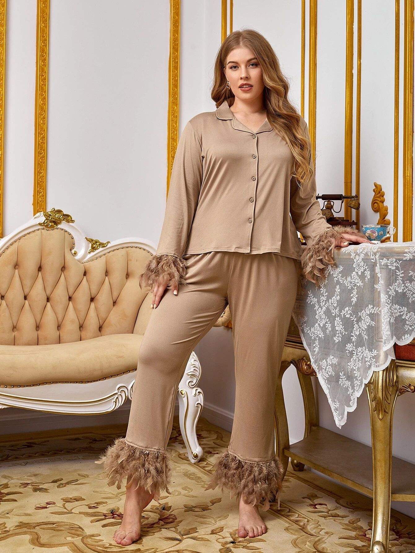 Pyjamas surdimensionnés pour femmes 3x 4x 5x Pyjamas à plumes