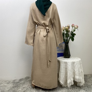 Nueva Abaya Abierta de Lino Suave para Mujer 2025, Kimono con Cinturón, Manga Ancha, Estilo Dubai, Modest, 5 Colores - Product Image 4