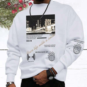 Sudadera Personalizada de Fábrica para Hombre, con Estampado Gráfico de Letras, Talla Grande, Térmica, Desgastada, Cuello Redondo, Manga Larga - Product Image 1