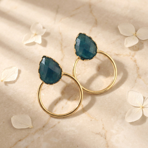 Natural Labradorite Sodailte Gemstone <b>Drop</b> Stud Earrings Brass 18k Gold Plated Bohemia Style Women's Fashion Jewelry Earrings - Product Image 5