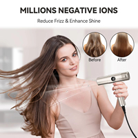 Sèche-cheveux électrique professionnel ionique sans balais en titane pour femmes, design compact et léger, écran LCD, séchage rapide, 5 fonctions domestiques