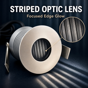 Lumière LED encastrée à basse tension avec lentille optique striée anti-éblouissement et couvercle en <span class=keywords><strong>acier</strong></span> inoxydable pour passerelles paysagères et entrées de parkings - Product Image 1