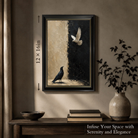 Pour le salon, toile vintage avec oiseaux et colombes blanches, encadrée en noir et or, décoration murale de style farmhouse, OEM ODM