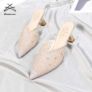 Nueva llegada más tamaño hueco cubierta cabeza tacón mujeres brillantes <span class=keywords><strong>sandalias</strong></span> zapatilla fina bomba zapatilla <span class=keywords><strong>bajo</strong></span> medio tacones altos zapatos zapatillas - Product Image 5