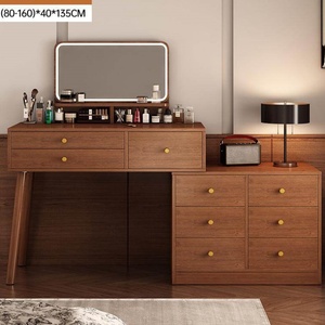 Chic Chinese Style Furniture Nut <strong>Brown</strong> Three Color LED Light Mirror Makeup <strong>Dressing</strong> <strong>Table</strong> with Cabinet Vanity for Bedroom - Product Image 5