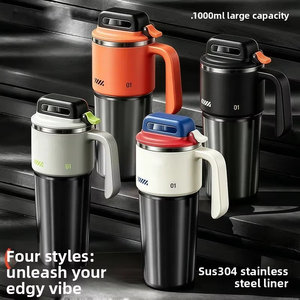 Vaso Térmico de Gran Capacidad de 1000ml, de Acero Inoxidable 304, con Asa y Pajita, para Coche, Oficina o Portavasos - Product Image 2