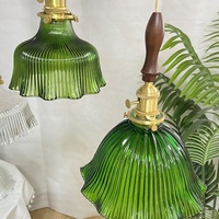 Lampe suspendue vintage en verre vert, lampe suspendue rétro en cuivre pour salle à manger, restaurant, chambre à coucher, hôtel