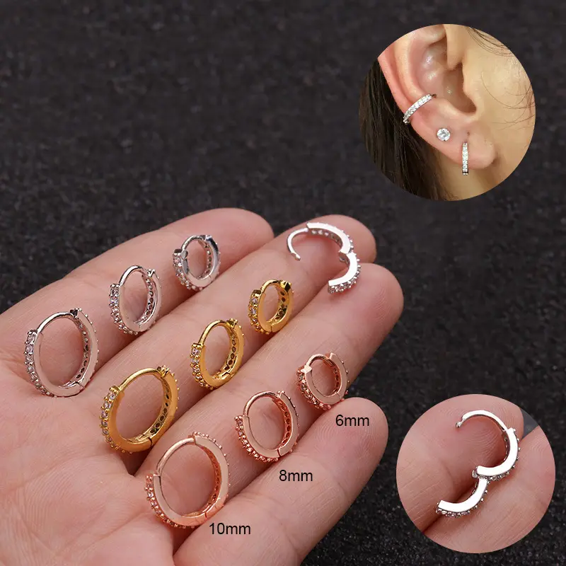 Маленькие изящные тонкие серьги-кольца из нержавеющей стали с фианитом, 6 мм, 8 мм, 10 мм, минималистичные ювелирные украшения, позолоченные кольца, серьги-кольца