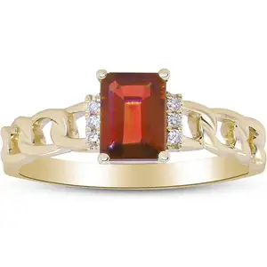 10K Yellow Gold Natural Maxican Fire Opal Ring with Diamonds for women, sourced (Emerald-cut) shaped opal hand-crafted jewelry.