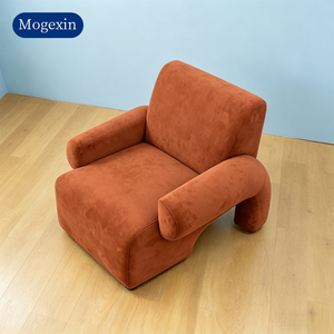 Modern Burnt Orange Teddy Fleece Accent <b>Chair</b> Unique Shaped <b>Upholstered</b> Single Lounge Armchair for Living Room - Product Image 2