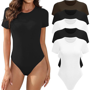 Europa y América cuello redondo ajustado Top Color sólido Sexy piel amigable belleza cuerpo mujer mono - Product Image 1