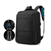 Sac à dos pour ordinateur portable étudiant, tendance et durable, en tissu Oxford noir imperméable, avec port USB et sangle à coussin d'air, unisexe - Grande Vente