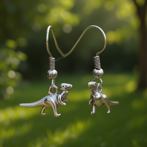 Boucles d'oreilles pendantes Hille en forme de dinosaure, en alliage plaqué argent antique, design animal mignon, bijoux de mode unisexe - Product Image 2