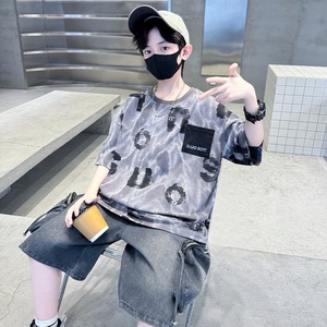 Ensembles d'été 2026 pour adolescents : T-shirt à manches courtes imprimé lettres + Short cargo <span class=keywords><strong>en</strong></span> <span class=keywords><strong>jean</strong></span> – Lot de 2 pièces pour garçons - Product Image 4