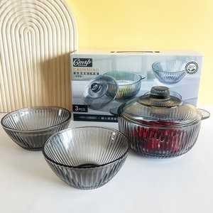 Conjunto de Louça Doméstica: Tigela de Vidro com Alça Dupla para Macarrão Instantâneo e Salada, com Tampa, e Bule de Chá Anti-queimadura. Presente. - Product Image 3