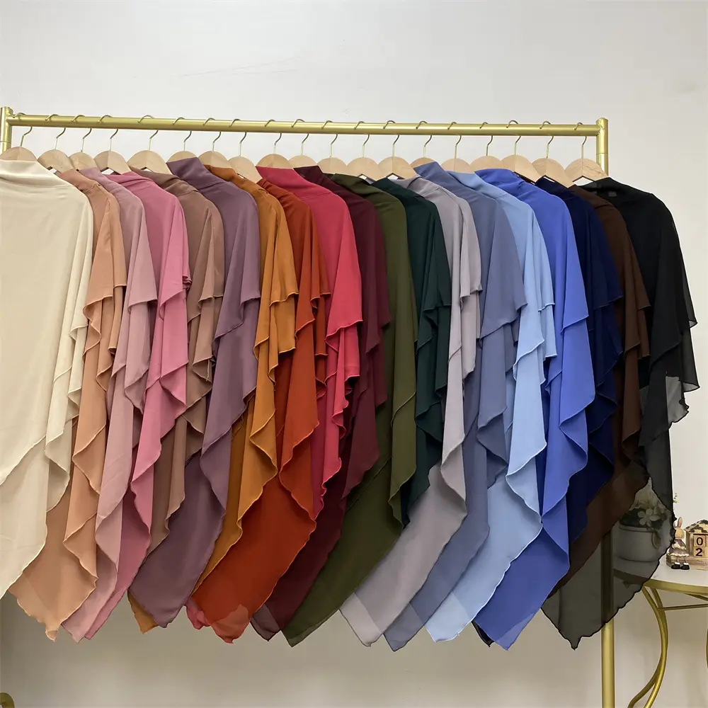 Multi Farbe verfügbar Mid East Dubai Plain Farbe Schals Muslim Hijabs Malaysia Hear Wrap Zwei Schichten Chiffon Schal Muslim Schals