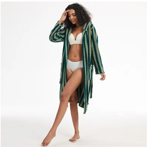 <span class=keywords><strong>Accappatoio</strong></span> a Righe con Cappuccio da Donna, <span class=keywords><strong>Verde</strong></span> Salvia, Stile Avvolgente con Cintura e Tasche, Assorbente, Morbido, Maniche Lunghe, per Hotel, Spa e Casa - Product Image 6