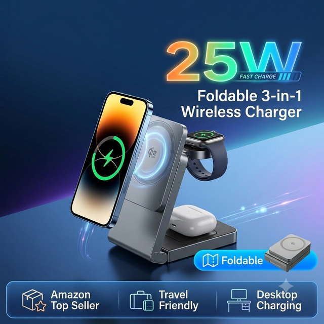 New Arrival Pop-Up Socket Magnetic 3 in 1 Wireless Charger 25W Fast Charging Station for iPhone 17 Pro Max for Samsung S26 Ultra
