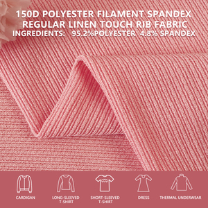 150D Polyester Filament Spandex Regular Linen Touch <b>Rib</b> Fabric 168cm Width 185gsm Stretch For Cardigans T Shirts Dresses <b>Vests</b> - Product Image 1