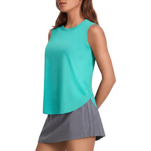 Camiseta sin Mangas para Mujer, Cuello Redondo, Color Sólido, Tejido Transpirable, Estilo Deportivo, Verde Azulado, ODM OEM - Product Image 1
