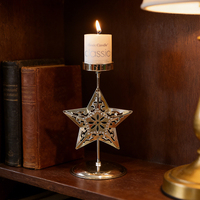 Support de bougie de Noël de luxe en gros pour décoration de table, en métal doré en forme d'étoile et de sapin de Noël
