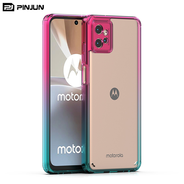 Transparent Phone Case Colorful Clear Soft Frame Acrylic Hard Shell Phone Cover Back for Motorola Moto G32 Case