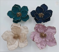 Fleurs de magnolia de Noël de 22 cm, fleurs artificielles de poinsettia scintillantes avec tiges pour arbre de Noël, couronne, fête de mariage, bricolage