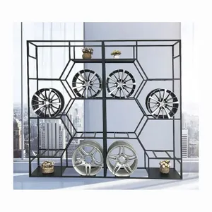 Tùy chỉnh hiện đại kim loại bánh xe rim hiển thị đứng bánh xe trung tâm hiển thị giá lưu trữ sáng tạo giá đứng - Product Image 5