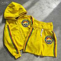 Ensemble de survêtement personnalisé imprimé pour l'été, avec sweat à capuche et short, pour hommes et femmes, fermeture éclair, avec bande latérale, style streetwear, tenue deux pièces