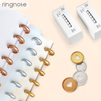 Disques métalliques RINGNOTE 32 mm (1,25 pouce) pour 100 feuilles, en tissu/PP, couleur or/argent/or rose, en forme de cœur, peints à l'huile, avec anneaux en plastique extensibles