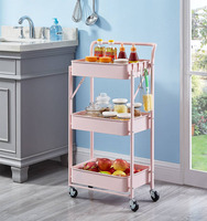 Chariot de rangement de bureau en métal à 3 niveaux, personnalisé en usine, avec 4 roues, design multifonctionnel pour une utilisation moderne en cuisine et salle de bain