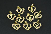 Nouveauté : Collier pendentif en forme de cœur pour femme, avec lettres A-Z incrustées, plaqué or rose, décor floral, tendance
