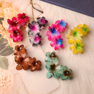 Vente en gros d'accessoires pour cheveux pour filles, grandes pinces à cheveux à fleurs hawaïennes, couleur dégradée, 3 fleurs, grande pince à cheveux Plumeria pour femmes - Product Image 2
