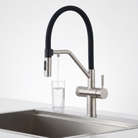 Robinet de cuisine moderne en acier inoxydable, à poser sur comptoir, avec double poignée, col de cygne, pivotant à 360°, à haut arc, pour eau potable