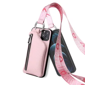 TENCHEN toptan ayrılabilir kordon deri cüzdan çanta telefonu çantası crossbody telefon iphone için kılıf 12 13 14 15 Pro max kapak