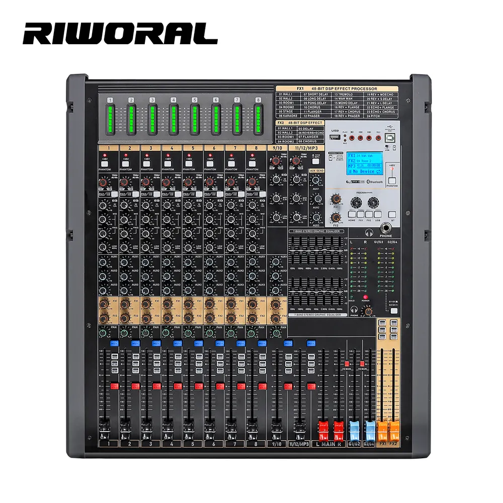 Nuevo modelo de mezclador de audio de salida principal de 12 canales, mezclador de sonido de efecto, consola de DJ, controlador de interfaz USB, novedad de 2017