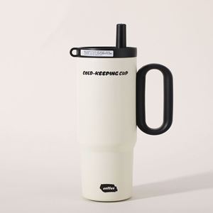 24oz 720ml Travel <b>Macaron</b> Handle Car Mug Vacuum Stainless Tumbler Lid Straw Non-Slip OEM ODM Pastel Color - Product Image 5