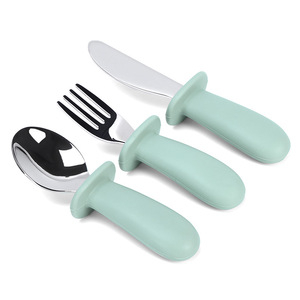 Juego de Cuchillo, Tenedor y Cuchara de Acero Inoxidable para Bebés, Mango de Silicona de Grado Alimenticio, Utensilios de Alimentación para 1-2 Años - Product Image 4