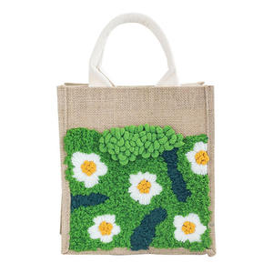 パーソナライズされたリネンラグフラワーDIYバッグパンチ針刺繍キット初心者女性用ショッピングバッグテキスタイル & ファブリッククラフト - Product Image 2